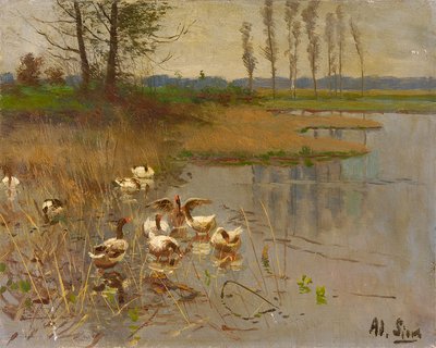 Seascape with Geese by Adolf Lins